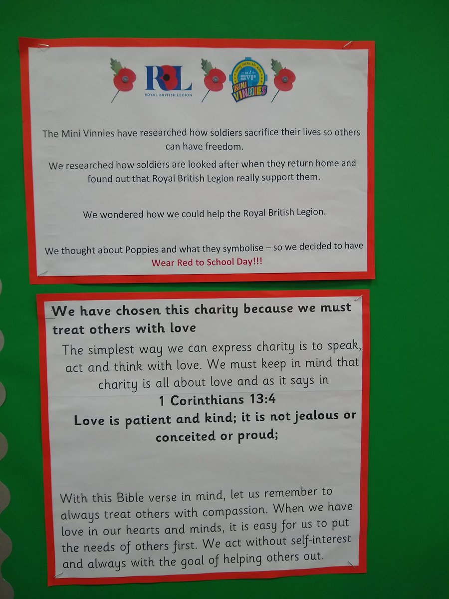 StPaulclass's tweet photo. Our Mini Vinnies have been busy organising our latest fundraiser! ❤️ Wear Red for Remembrance ❤️ Thursday 11th November. Donate £1. Fundraising for the Royal British Legion @PoppyLegion @StAnnesgaCPS @DOW_Ed_Service https://t.co/zJDnjWwKWL