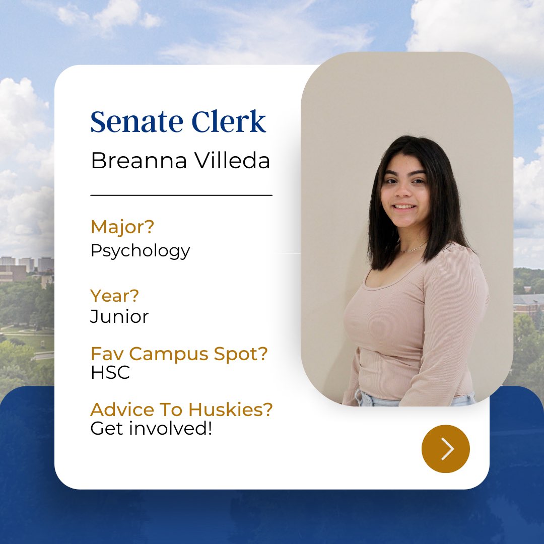 niusgaofficial's tweet photo. Hey Huskies! I am Bre, your Senate Clerk. Some of my duties include taking Senate meeting minutes, updating legislation, and working with Vice President Holmes and Speaker Douglass. I love the Student Government Association because it allows me to voice my opinions, https://t.co/G99UW9szW4