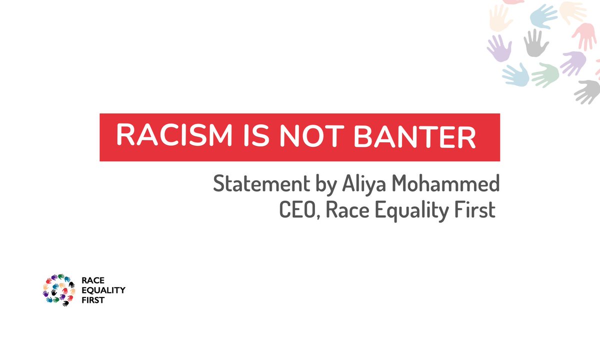 Racism is not banter.

Being called racial slurs is not ‘friendly banter’. 

Read a statement by our CEO Aliya Mohammed here. raceequalityfirst.org/ceo-statement-……

#racism #racismisnotbanter <a href="/AzeemRafiq30/">Azeem Rafiq</a>  #yorkshirecricketclub #Yorkshirecricket 
<a href="/nikelondon/">nikelondon</a> <a href="/DavidLloydUK/">David Lloyd Clubs</a> <a href="/YorkshireTea/">Yorkshire Tea</a>
