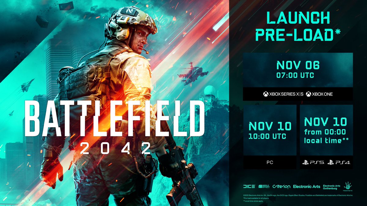 bravoINTEL's tweet photo. Here’s when you can pre-load Battlefield 2042. https://t.co/mqBHvVJYBw
