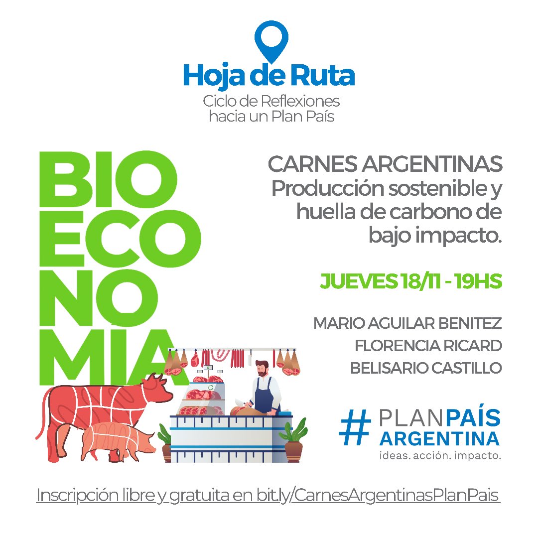 📢 ¡Los invitamos a nuestro próximo Webinar!

Carnes Argentinas: producción sostenible y huella de carbono de bajo impacto🐄🥩👣
 
Con #FlorenciaRicard, <a href="/maguilarbenitez/">Mario Aguilar 🌽🐖 🐂♻️🧉</a> y <a href="/Belisariocast69/">Belisario Castillo</a>

⏰ Jueves 18/11 - 19hs.

Más info e inscripción en bit.ly/CarnesArgentin…

¡Te esperamos!