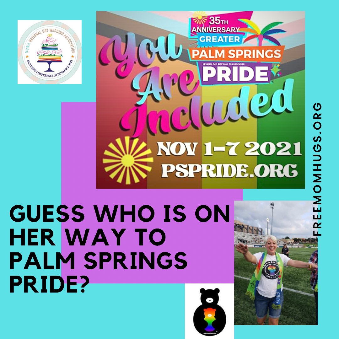 freemomhugs's tweet photo. Sara is on her way to #palmspringspride to celebrate YOU  with @NGWA2021 and our #freemomhugs SoCal chapter!  
“If your parents won’t come to your same sex wedding, call me. I’ll be there. I’ll be your biggest fan. I’ll even bring the bubbles.” 
- Sara Cunningham @MamaBearOk https://t.co/V5feNEgy6w