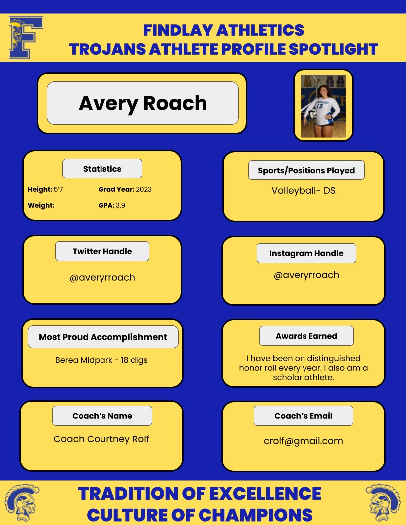 FHSAthletic's tweet photo. Today's #FindlayFriday Athlete is @Averyrroach! Avery is a defensive specialist for the Volleyball team.  Check out her stats &amp; HUDL video below!
Video: https://t.co/7t9VUL2Sej

@BGSUVolleyball @ToledoRockets @OhioBobcatsVB @GVSUVOLLEY @UFindlayVball 
#TrojanTrue #theTrojanWay 🏐 https://t.co/K1hFUM7jks