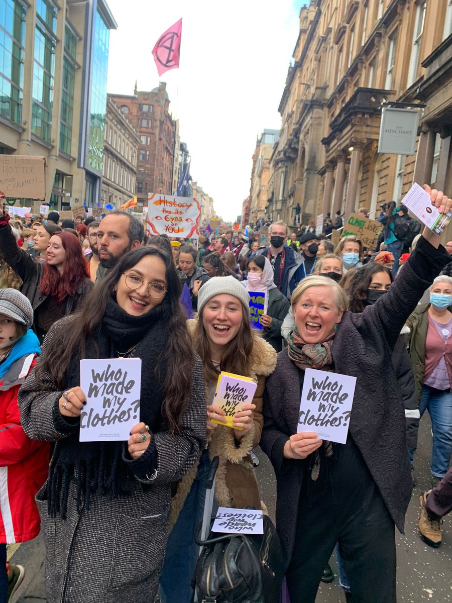 The Revolution will only happen when individuals come together and progress in collective effort ✊ @Fash_Rev team arrived in #Glasgow today and immediately joined @Fash_Rev_Scot national coordinator in the Fridays for Future march! #FridaysForFuture @COP26 #cop26