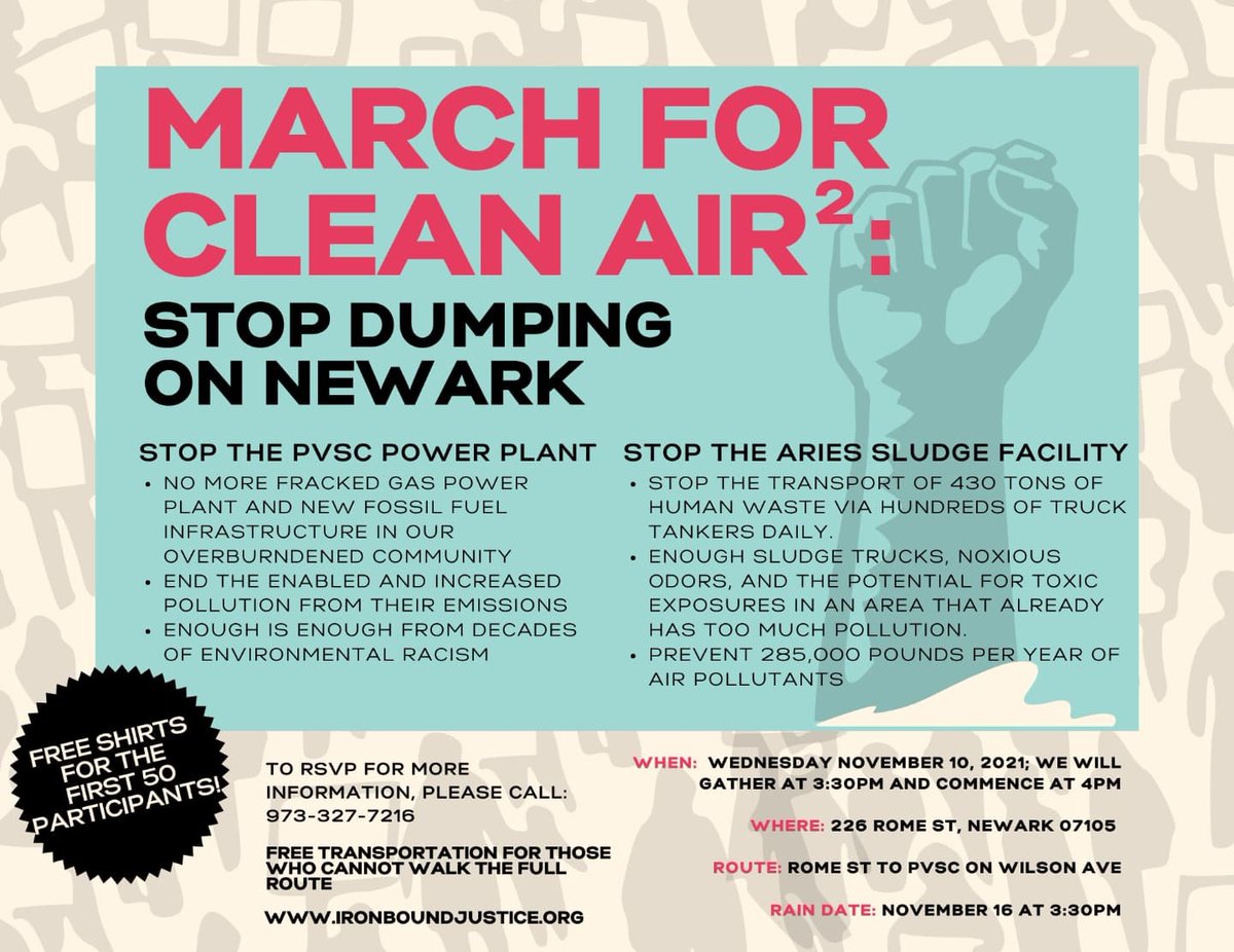 IronboundCC's tweet photo. March For Clean Air! Stop Dumping on Newark!
Where: Sharpe James/Kenneth A. Gibson Rec Center at 226 Rome Street, Newark, NJ
When: Nov. 10th from 3:30 - 5:30pm
RSVP here! https://t.co/DooVNdtLP3
#StopShittingOnNewark #StopTheSludge #StopDumpingOnNewark https://t.co/EA7SQXCgJk