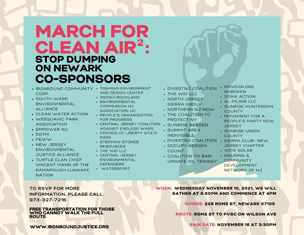 IronboundCC's tweet photo. March For Clean Air! Stop Dumping on Newark!
Where: Sharpe James/Kenneth A. Gibson Rec Center at 226 Rome Street, Newark, NJ
When: Nov. 10th from 3:30 - 5:30pm
RSVP here! https://t.co/DooVNdtLP3
#StopShittingOnNewark #StopTheSludge #StopDumpingOnNewark https://t.co/EA7SQXCgJk