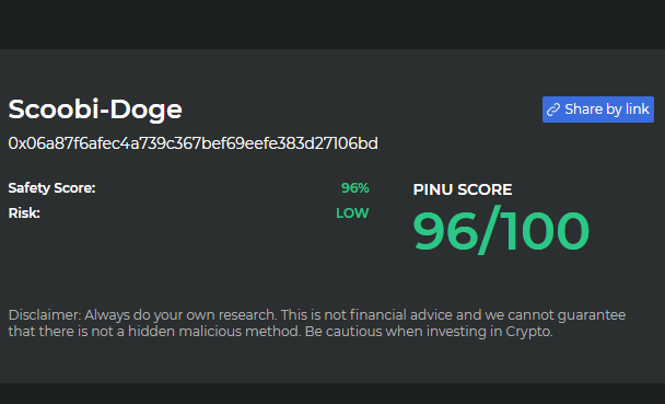 PinuScanner's tweet photo. Congrats @scoobidoge

$SCOOBI #SCOOBI scored 96/100 on the Crypto Coin Scanner!

Is it the next $DOGE $SHIB $SMI ?

CCS is powered by @InuPirate $PINU looking for malicious functions &amp; dangerous code that could affect your investment. DYOR

Learn more at https://t.co/CLNdr7ybTZ https://t.co/4K4imeUlVs