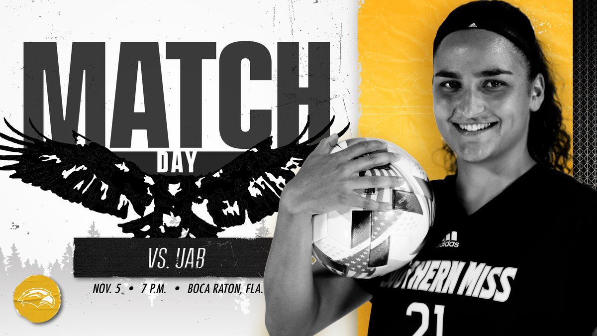 SouthernMissSoc's tweet photo. 🦅 MATCHDAY 🦅
 
🦅 v 🐲 in the @ConferenceUSA Championship Semifinals!

🆚 @UAB_WSOC  

📍 : Boca Raton, Fla.
⏰ : 7:00 PM ET/ 6 PM CT
🏟️ : FAU Soccer Stadium
📊 : https://t.co/8QzcbwJGY5
📺 : Watch on ESPN+   https://t.co/vDAcvOkFO3

#StickTogether | #SMTTT https://t.co/onBz3oYyOU
