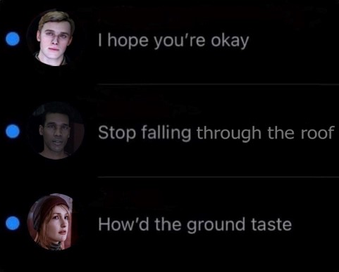 cosmicsprwtcake's tweet photo. this is what Markus sees after his himbo ass falls through the ceiling into Jericho
#DetroitBecomeHuman #MarkusRK200 #SimonPL600 #NorthWR400 #JoshPJ500 #memes https://t.co/U77jyudO78