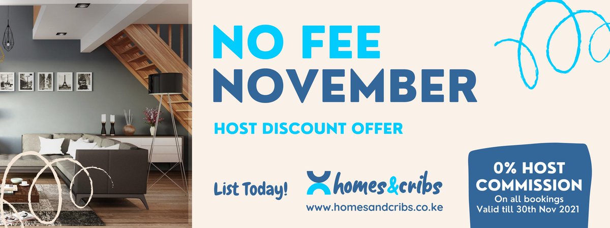 Earn More this November by listing on homesandcribs.co.ke and enjoy our 0% Host Commission Discount Offer. Valid for all bookings till 30th Nov 2021 Bit.ly/Become-A-Host #homesandcribs #servicedapartments #homerentals #bookings #holidayhome #tembeakenya #vacation
