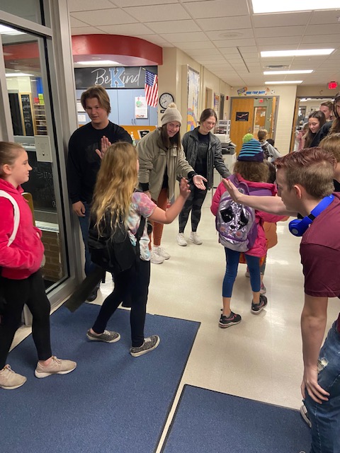 KHSTheatrics's tweet photo. One Act cast and crew went to Emerson Elementary today to start the day off with cheers and high-fives! We had a blast seeing all of the students and starting their Friday morning off with a smile! @ryanhogue24 @JGanz23 https://t.co/oyAdRnkPAz