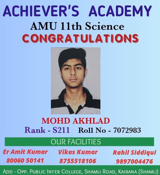 BioRace1's tweet photo. #Congratulations #Mohd_Akhlad for Selection in #AMU_11_Science.
#Achievers_Academy https://t.co/qnJVpPROsR