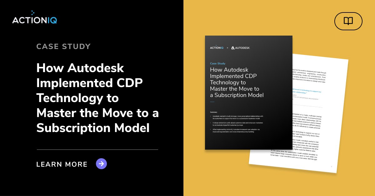 How does <a href="/autodesk/">Autodesk</a> optimize its subscription business model? By unifying siloed data and empowering marketers to orchestrate impactful customer journeys with ActionIQ. Read the case study to learn more. Read: bit.ly/3CR2tE7

#cdp #cx #SubscriptionBusiness #cxhub