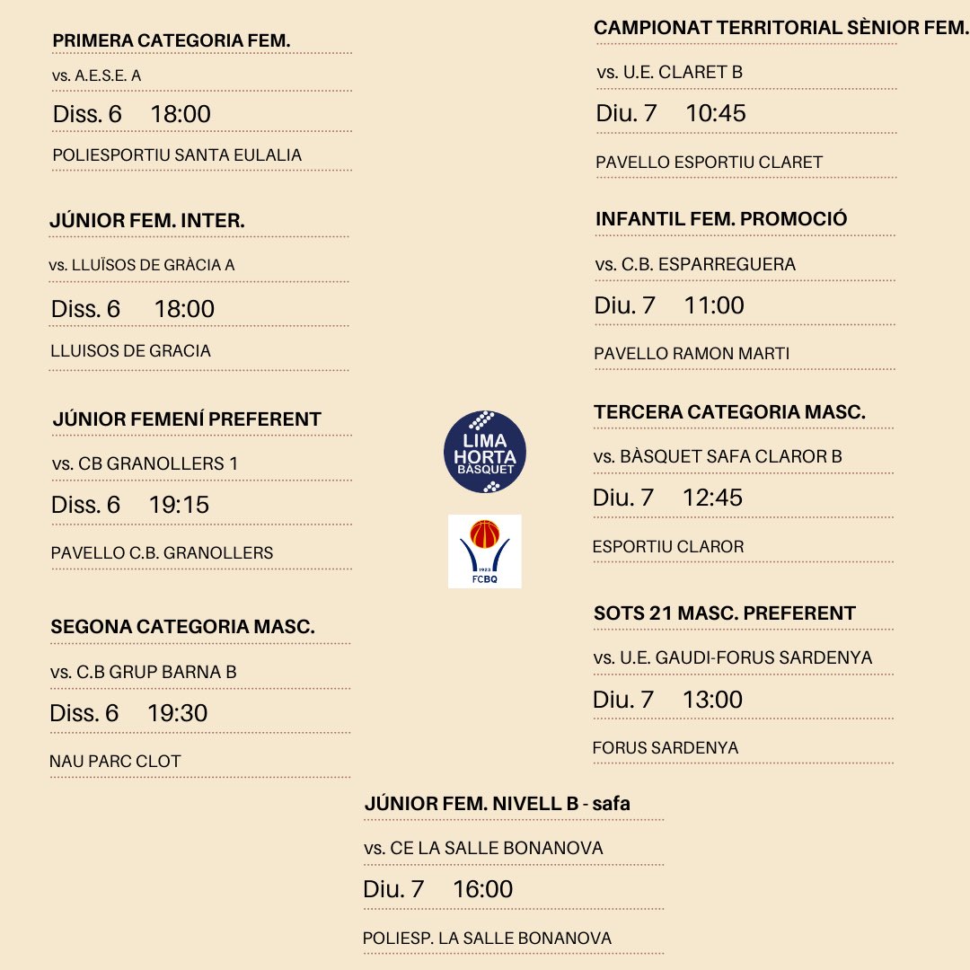 LimaHortaBasket's tweet photo. ⛹️‍♀️PROPERS PARTITS⛹️‍♂️ 

📆 6 - 7 de Novembre 

🟠🟠 Som-hi #famíliasalmó ! https://t.co/bnkRwt9Sr6