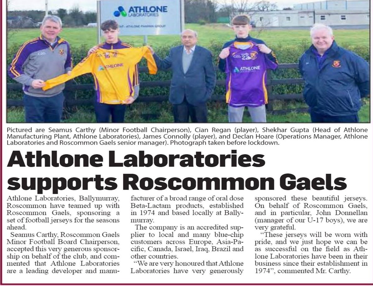 We are proudly supporting the <a href="/RoscommonGaels/">Roscommon Gaels</a> GAA Club! Good luck to the Minor Youth Team in the Co. Roscommon Division Championship Final this weekend! 

Show your support: Dr. Hyde Park, 14:30, 7th November. 

#goodluck #hydepark #gaa #teams #weekend #football #local #suport