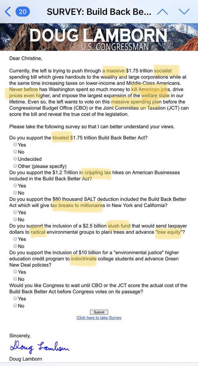 Not_In_Oz's tweet photo. Wow @DougLambornCD5 way to send out a non-biased survey that avoids loaded, inflammatory language pushing propaganda. Oh wait that’s exactly what you did🤦🏻‍♀️This survey shows you aren’t interested in getting feedback from your constituents you are pushing a narrative. Do better. https://t.co/S2twTfu5vN