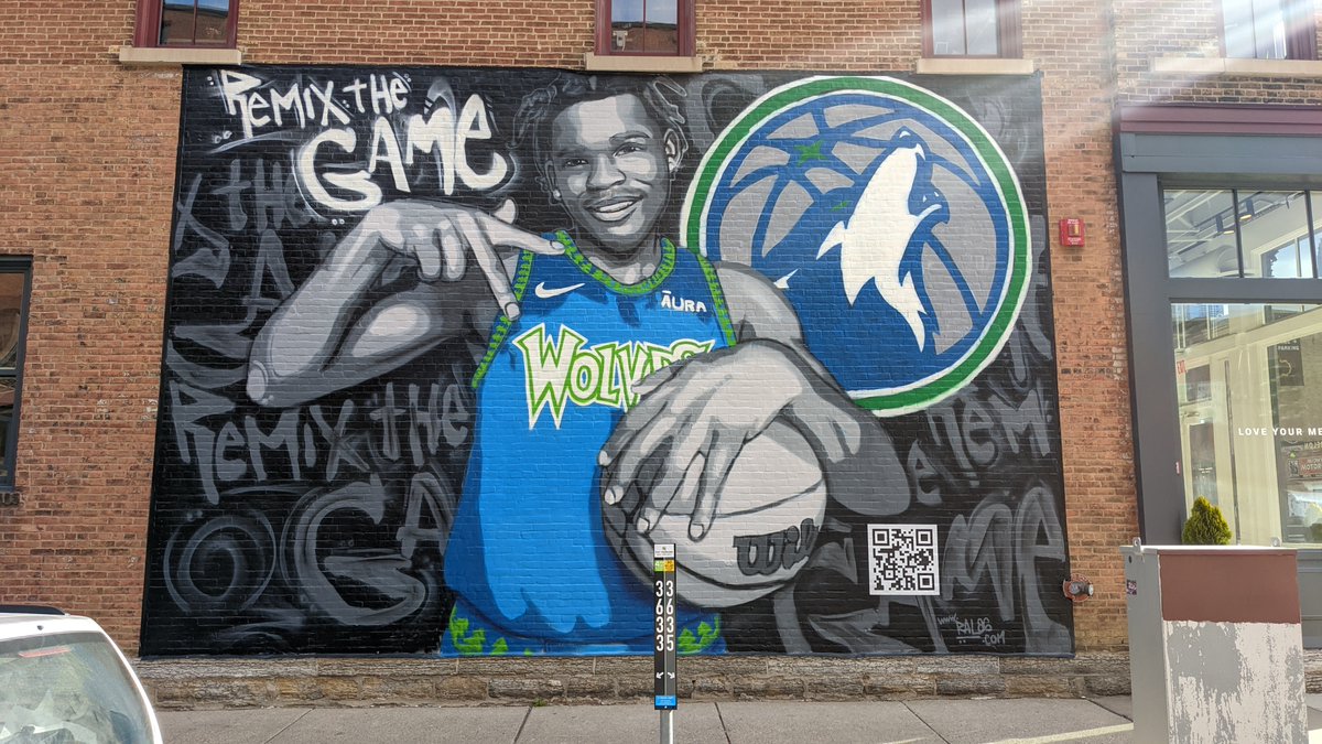 JackBorman's tweet photo. The Timberwolves teamed up w/ muralist Reggie LeFlore (@ral86dotcom) + art activation agency Muros to create this incredible city edition mural at 218 S Washington Ave in MPLS.

The Wolves debut the threads tonight.

It will be up thru the end of 2021 for fans to check out! 🔥⤵️ https://t.co/q4P5swOkWi