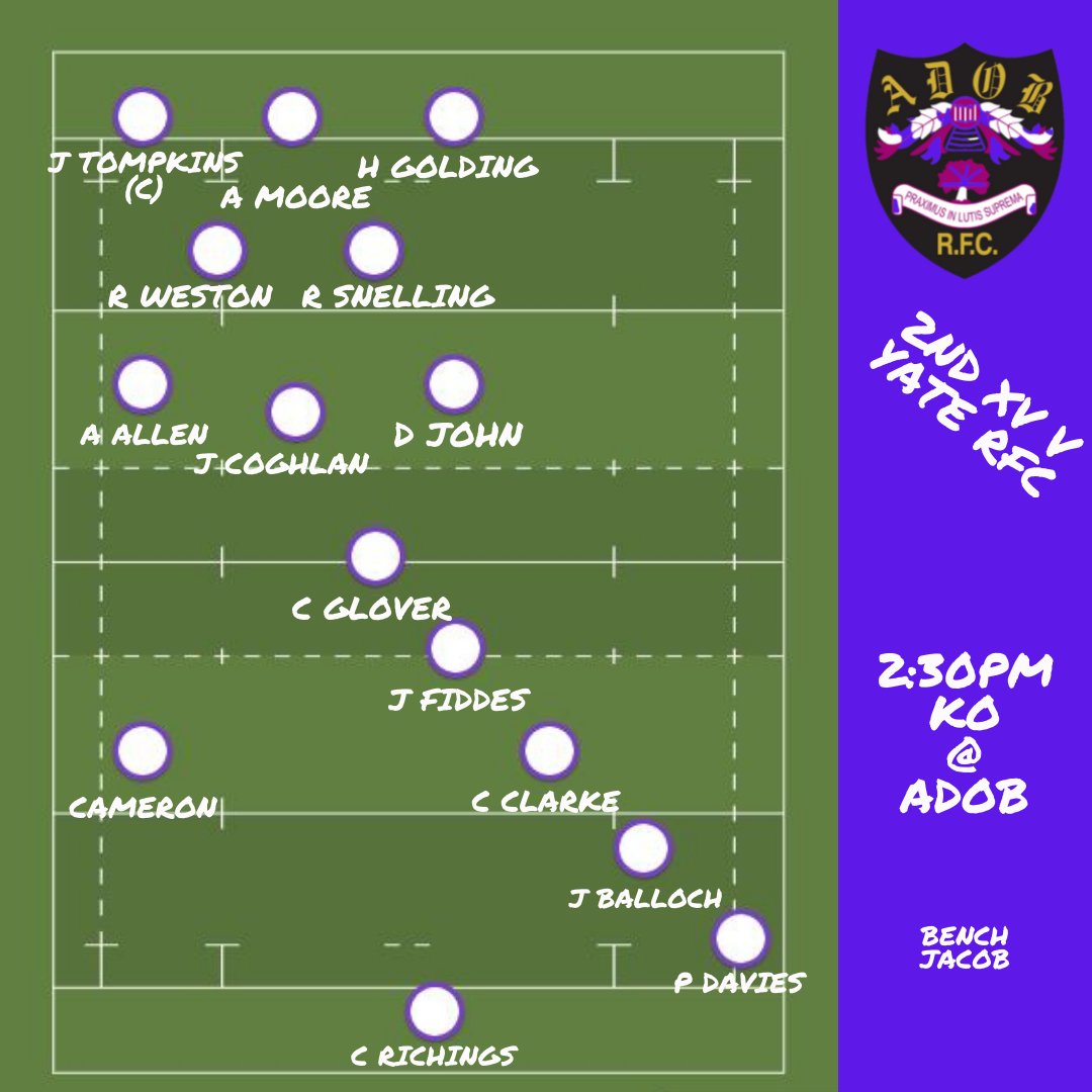 TEAM ANNOUNCEMENT This week's squads pulling on the Purple and White. Good luck all! 1's - Away v UBH RFC @ Coombe Dingle 2's - Home v Yate RFC #UpTheAsh