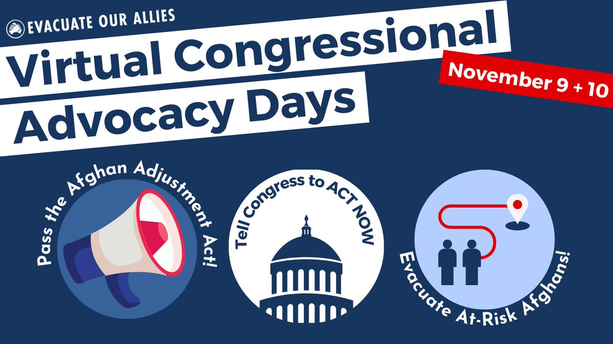 humanrights1st's tweet photo. #SaveTheDate to #Advocate4Afghans!

On November 9 + 10, #EvacuateOurAllies will lead hundreds of partners &amp; supporters in calling on Congress to pass the #AfghanAdjustmentAct &amp; ensure our Afghan neighbors receive a proper #WelcomeHome. https://t.co/QGt060l7gt