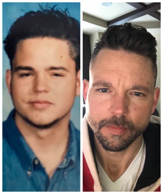 calgaryrants's tweet photo. How much have you changed much since high school? 1994 (17) and 44! Big hair then. Big hair now hahaha. And still no grey lol. Let’s see! https://t.co/ZbOI6TrWf4