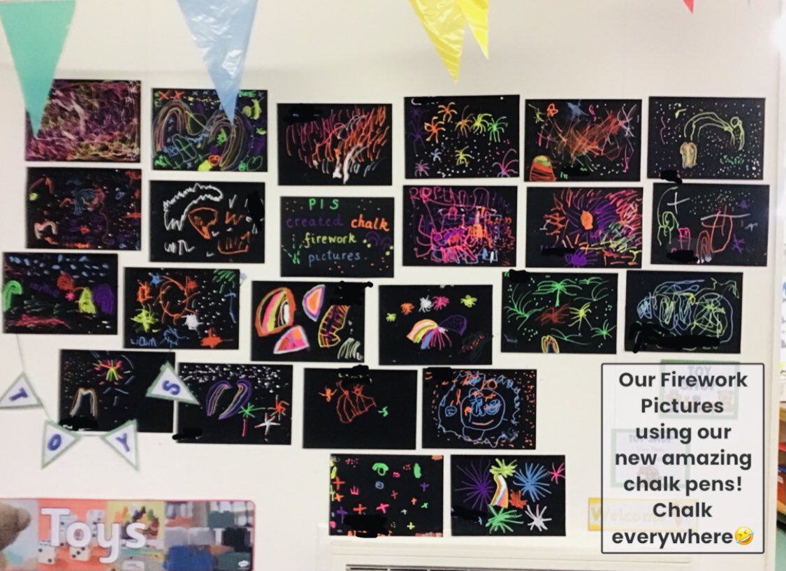 SchoolCrombie's tweet image. Happy 5th of November! 💥 
P1S have been busy using our new chalk pens to make firework pictures. We learned about firework safety and created these beautiful pictures! 😃
#fireworksafety #creativity #simplebuteffective #chalkeverywhere