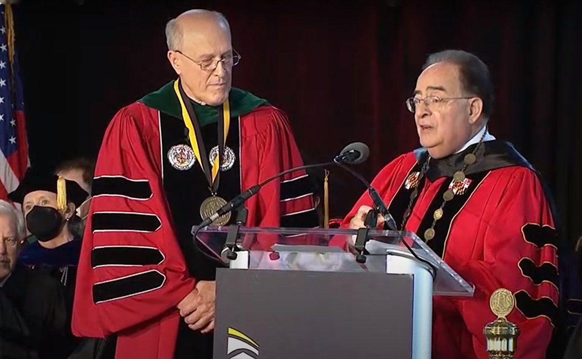 Univ_System_MD's tweet photo. The USM congratulates @DrBruceJarrell on his inauguration as 7th president of @UMBaltimore! Board of Regents Chair Linda Gooden performed the formal investiture with Chancellor @JayPerman standing by to present the charge of office to successor as UMB president. #USMproud https://t.co/dwpwdCdlIx