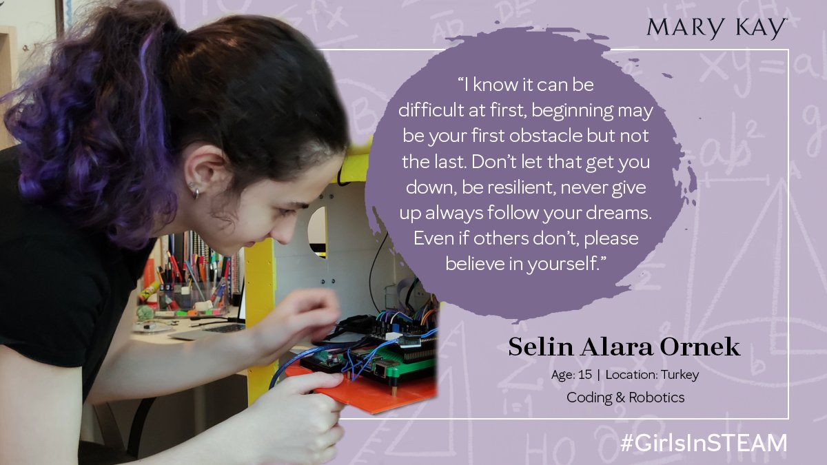 MaryKayGlobal's tweet photo. Meet 15-year-old Selin Alara Ornek from Turkey. She developed an interest in coding and robotics at a young age, building her first robot when she was only 10 years old. Learn more about Selin’s story over on our Instagram: https://t.co/8fjDOwl42m #GirlsInSTEAM #WomenInScience https://t.co/vYb39xq6v6