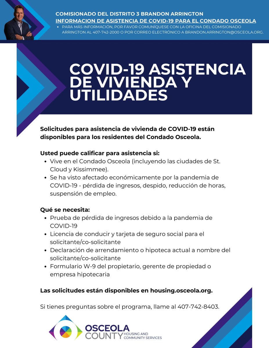 Arrington4OC's tweet photo. Rental and Mortgage Housing &amp; Utility Assistance funds are still available in Osceola County. There are still many out there needing assistance, please share this info with your family and friends. https://t.co/SeONnpLXjp