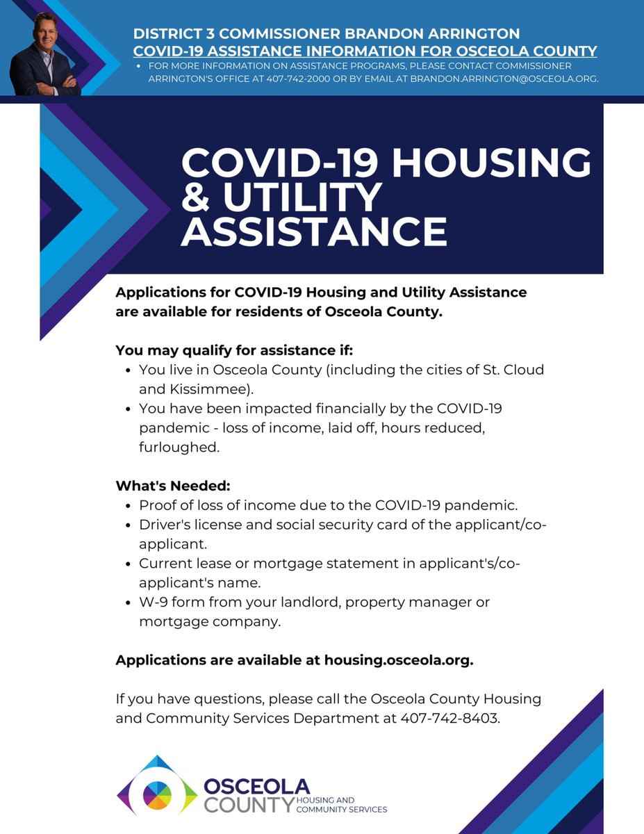 Arrington4OC's tweet photo. Rental and Mortgage Housing &amp; Utility Assistance funds are still available in Osceola County. There are still many out there needing assistance, please share this info with your family and friends. https://t.co/SeONnpLXjp