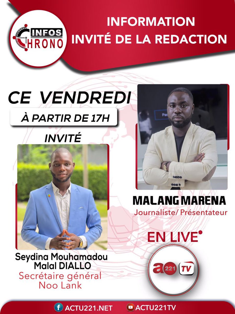NooLank's tweet photo. Suivre notre sg @MouhamadouMalal sur @actu221net en direct à 17h https://t.co/ihDcfWnnsp