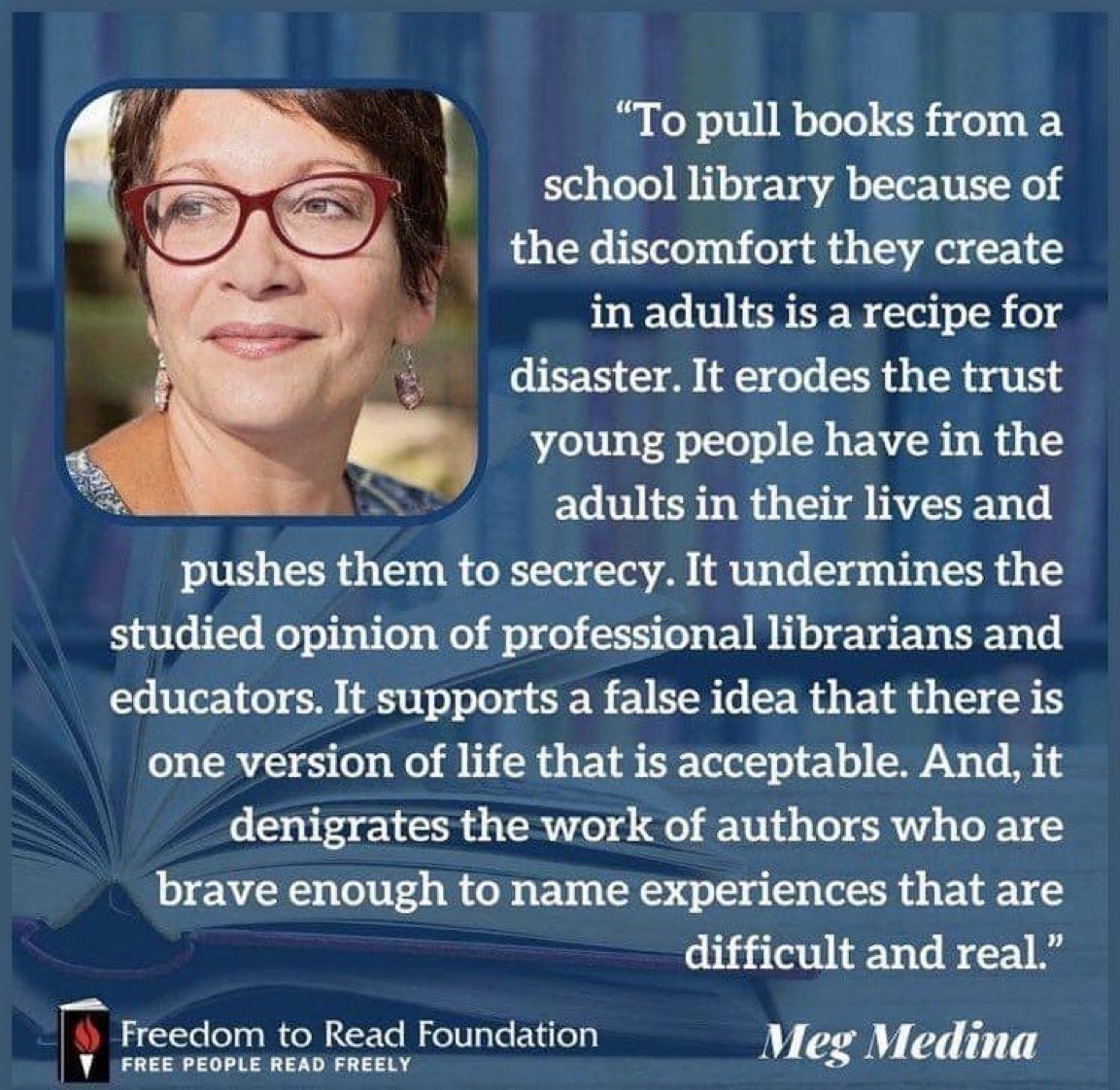 "To pull books from a school library because of the discomfort they create in adults is a recipe for disaster." @Meg_Medina #txlege #FReadom 📖📘📚
