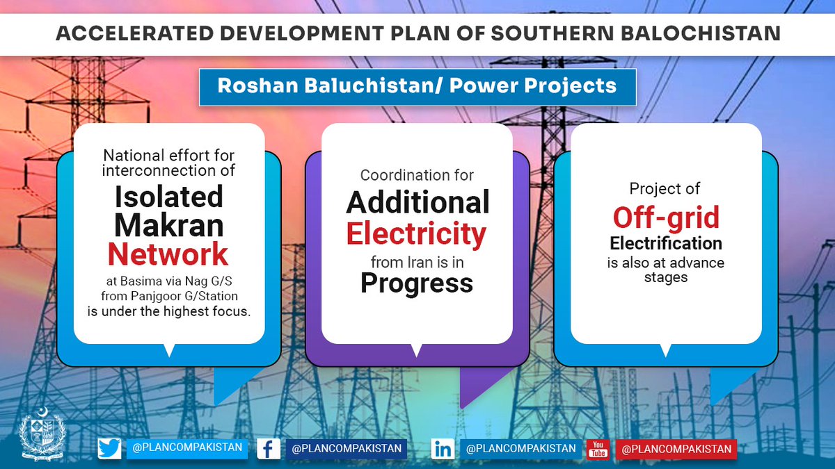 PlanComPakistan's tweet photo. Around 320,000 additional households will be provided #electricity increasing the electricity provision from the current 12% to 57% of the households.
#SouthernBalochistanDevlopmentPlan #SBDP https://t.co/laHyjk49g9