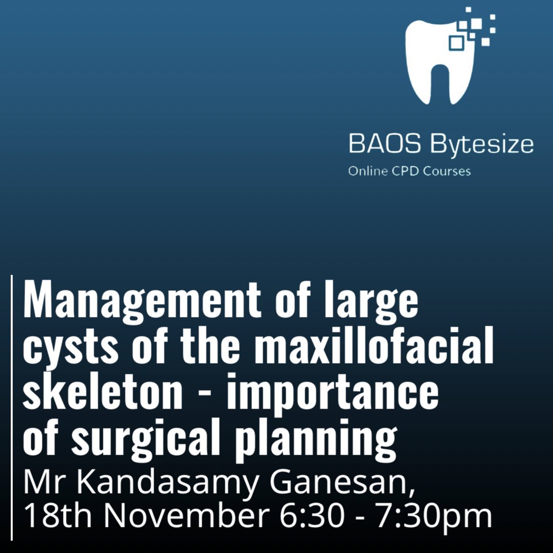 BAOS_UK's tweet photo. Join us for this fascinating webinar by Mr Kandasamy Ganesan, Consultant in Oral Surgery. Only £5 for non-members or join BAOS to access for free! 1 hour verifiable CPD 🦷 Follow link in bio to book #OralSurgery #BAOSUK #Dentistry #Sedation https://t.co/xBCsrnz6c4