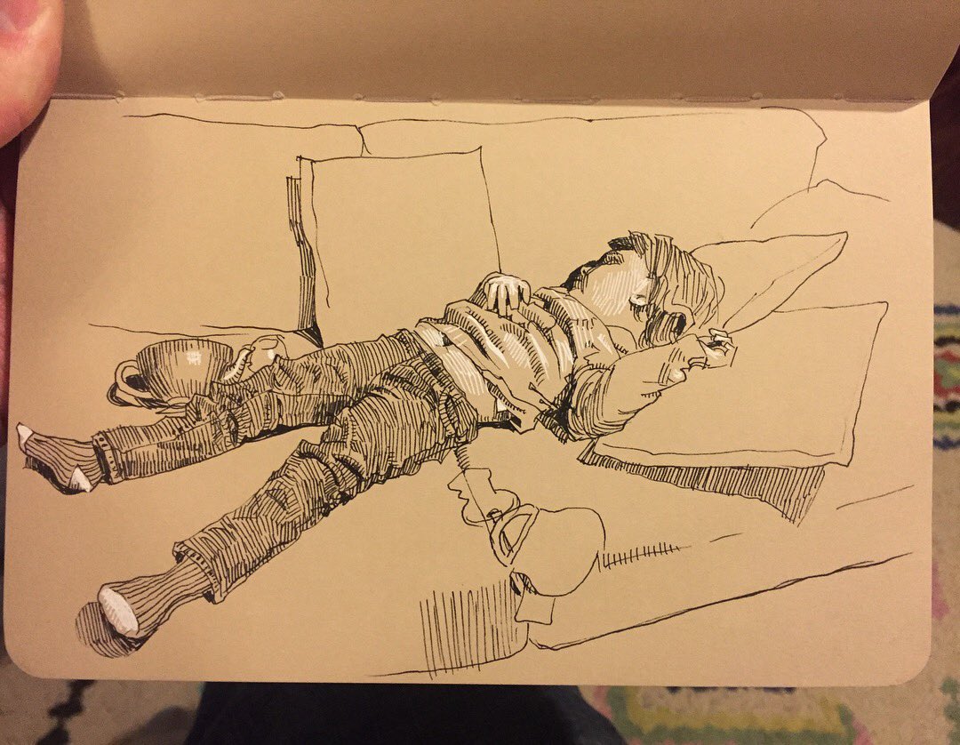 Some old sketches of Juni and Maggie. My kids never fall asleep during the day anymore so I'm missing these days.