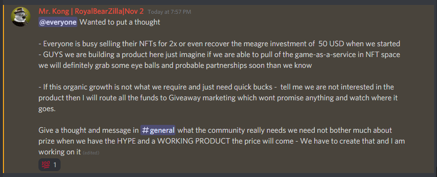 royalbearzilla's tweet photo. NFT CREATOR's HONEST THOUGHT post LAUNCH - Which all NFTs are facing today. QUICK WINS and not LONG TERM Vision

#NFT #SolanaNFT @SolNFTs @DegenApeAcademy @SolanaMBS @PeskyPenguinNFT @mmccsolana 

Hope all the OGs read and support us

RT and let it reach all the struggling NFTs https://t.co/otrxrJo2ku