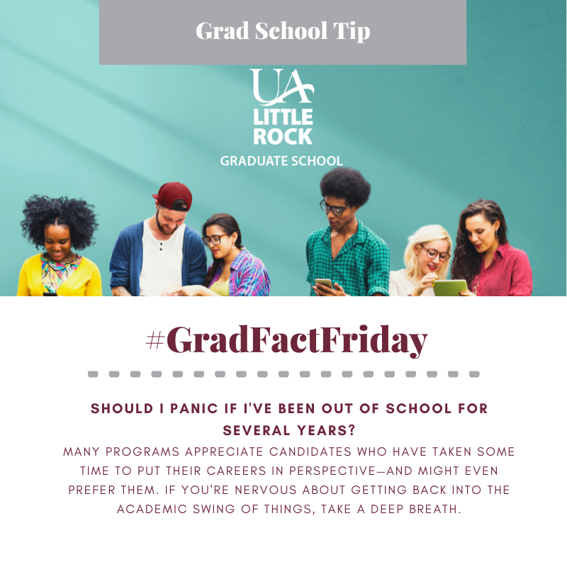 UALRGradSchool's tweet image. Happy Friday! Check out our latest grad school tip for graduate students. Apply today and use code GRFREE7 to waive the application fee. Follow us on Twitter at UA Little Rock Graduate School.
#GradFactFriday