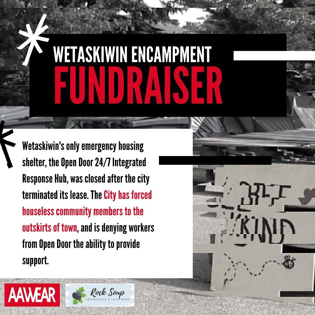 🚨 Wetaskiwin Encampment Fundraiser 🚨

Our friends at @AAWEAR1 with help from <a href="/RockSoupGHFB/">Rock Soup Greenhouse & Foodbank</a> have created a GoFundMe for the Westaskawin Encampments, with a goal of raising $2500.

Donate and share as far and wider as y'all can!! 

gofund.me/f8fdaba0