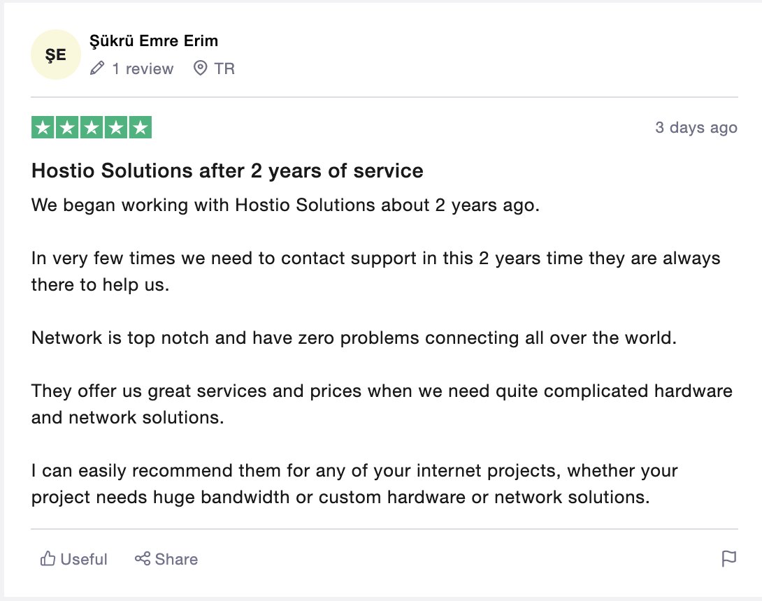 HostioSolutions's tweet image. We&apos;re happy when you&apos;re happy. Thank you Şükrü for this amazing review! 🤩

#hostiosolutions #webhosting #hostingprovider #VPS #IPv4 #dedicatedserver