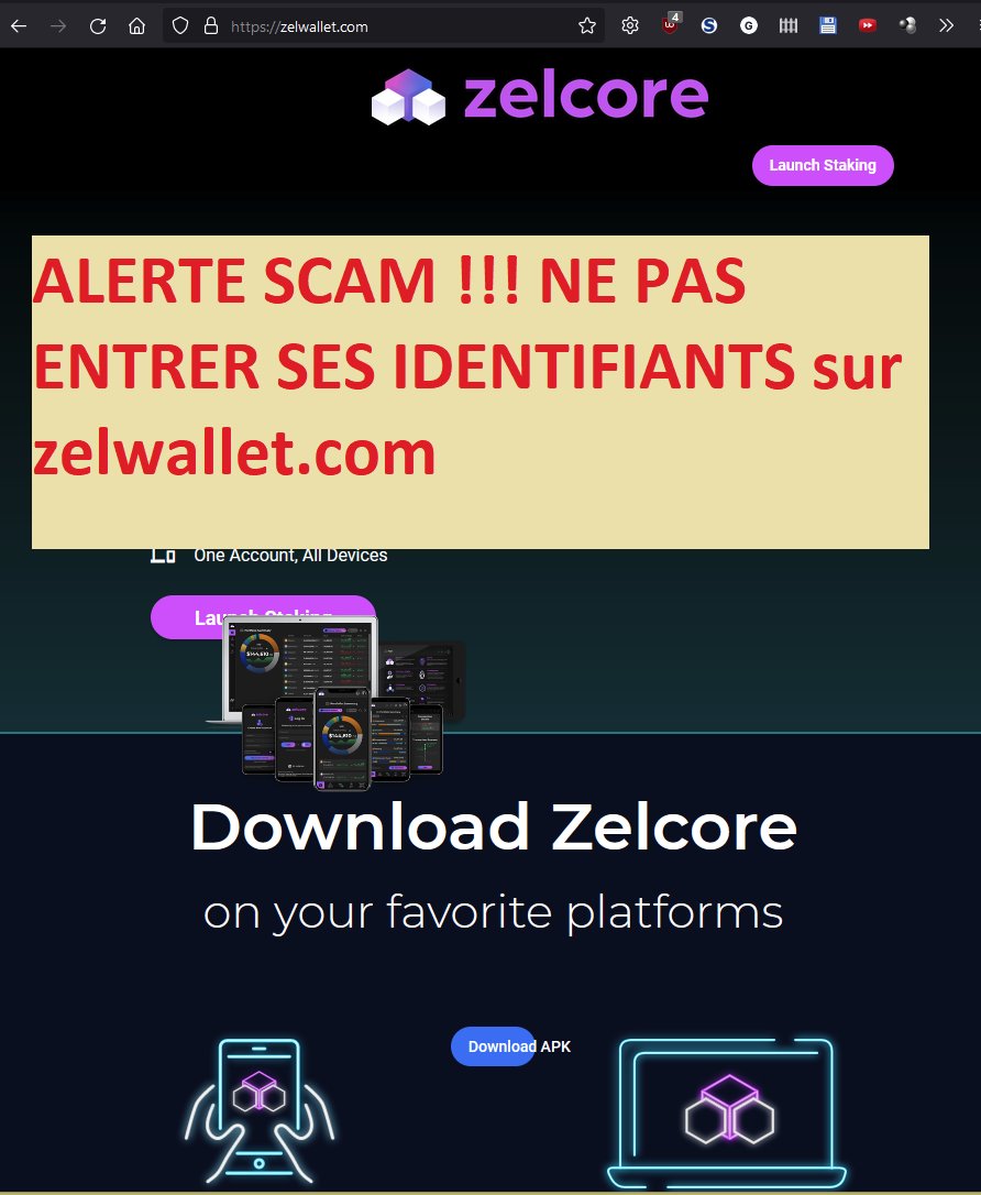 Flux_France's tweet photo. ⛔️⛔️⛔️ALERTE SCAM. N'entrez surtout PAS vos identifiants sur le site zelwallet (point) com ⛔️⛔️⛔️

@RunOnFlux #flux $flux @zelcore_io https://t.co/jq5e4LQAsW