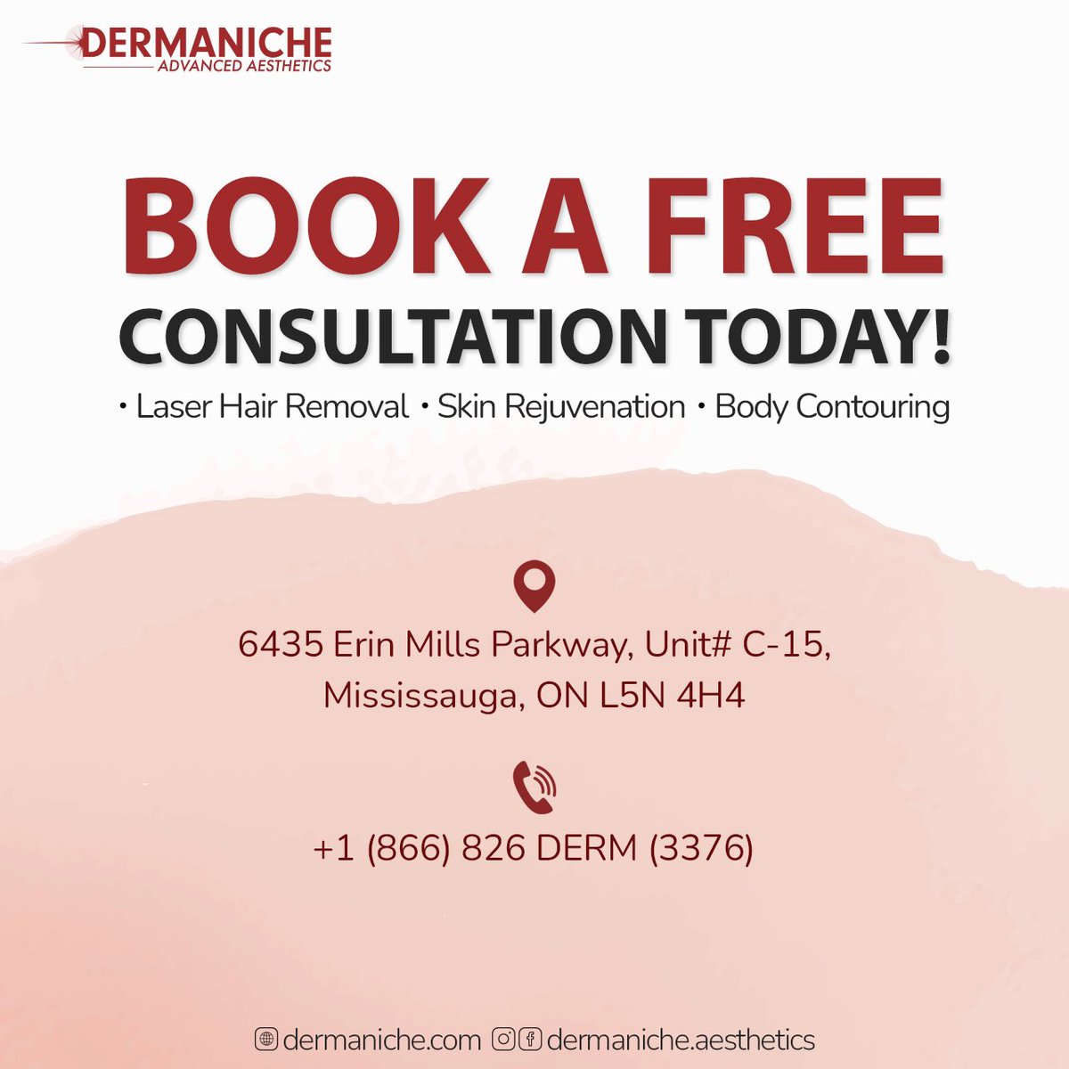 Book your FREE CONSULTATION today! Get in touch with our experts for all your queries and concerns!
.
.
+1(866)826-3376 (DERM)

- Laser hair removal
- Skin Rejuvenation
- Body Contouring
6435 Erin Mills Parkway, Unit C-15, Mississauga
#medspa #dermaniche #laserhairremoval