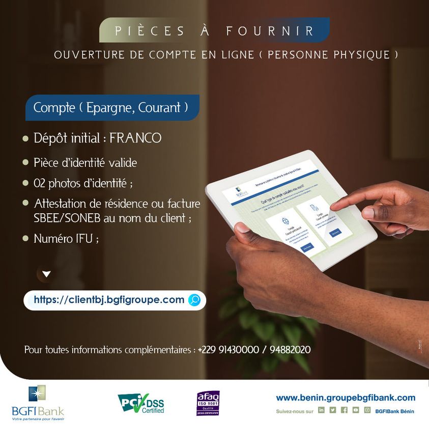 BankBenin's tweet photo. OUVERTURE DE COMPTE EN LIGNE

Votre temps est très précieux et nous vous le préservons !!! https://t.co/0EoRy8y5r4