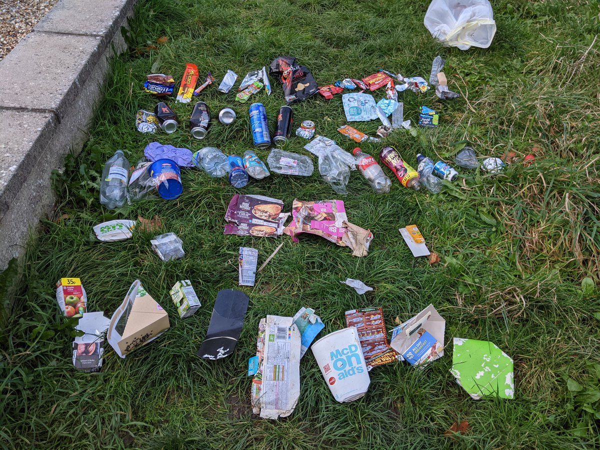 Vickstix1980's tweet photo. Another day, another bag of litter. Recyclables all sorted and the remainder to go in the bin. All the usual culprits in there. It's a bit depressing that we can fill a bag every day on the same route @KozlowskiMarta #keepbristoltidy @BristolWaste @parsonstreet @MsD82448648 https://t.co/WVY90cEd3f
