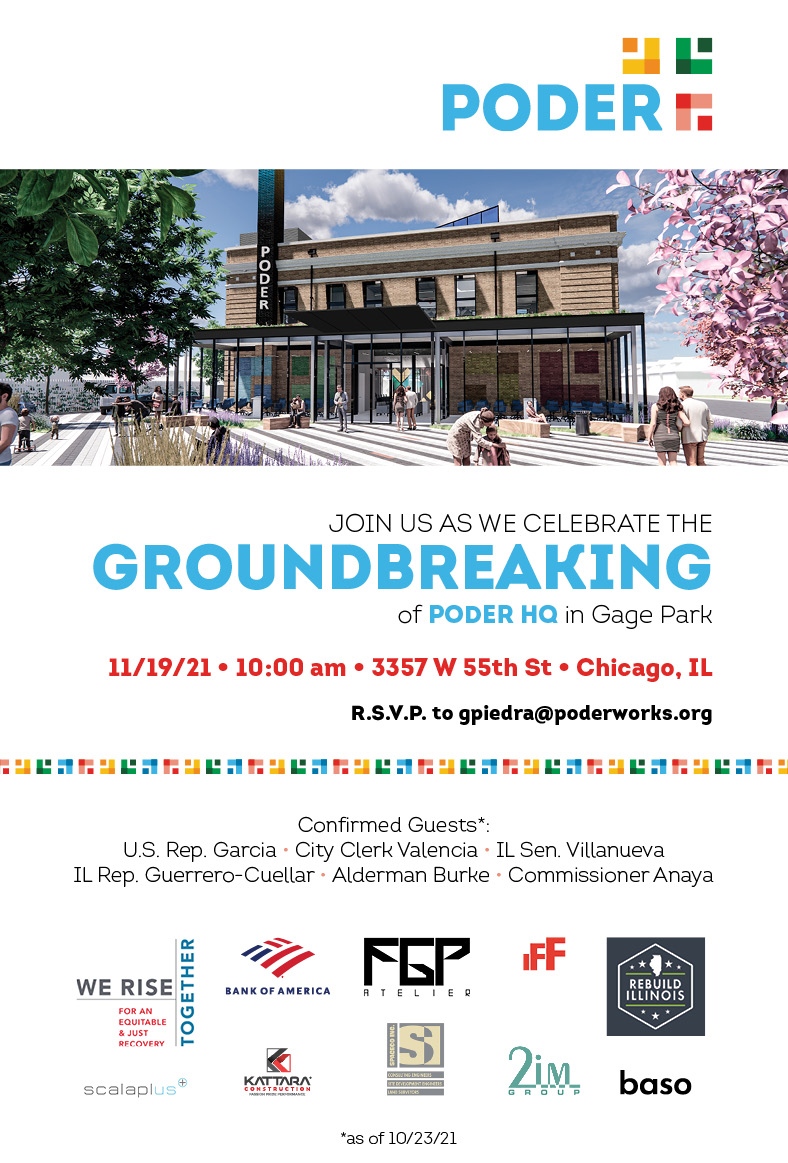 Ending the week with the most epic invite of all... Join us as we celebrate the GROUNDBREAKING of #PODERHQ in Gage Park. Friday, Nov 19th at 10:00am at 3357 W 55th St RSVP TODAY with @GriseldaPiedra1 at gpiedra@poderworks.org See you on the 19th!