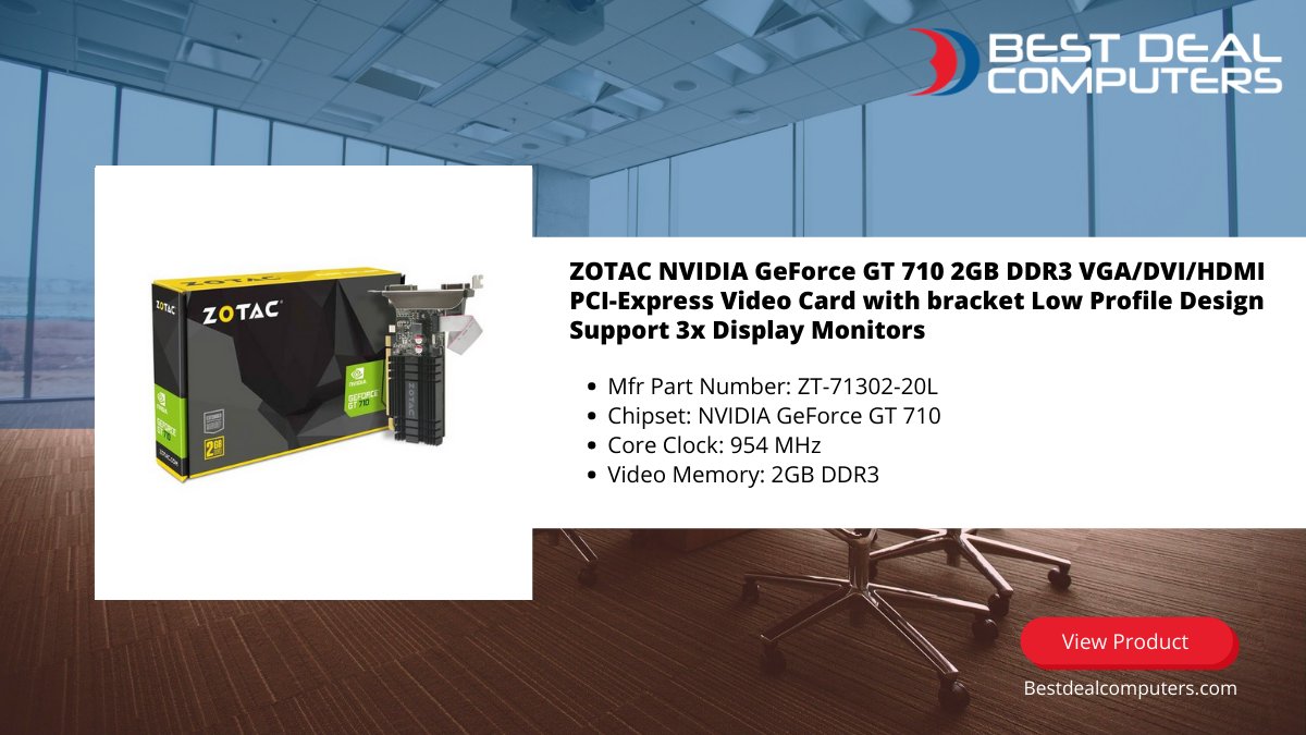 ZOTAC NVIDIA GeForce GT 710 2GB DDR3 VGA/DVI/HDMI PCI-Express Video Card with bracket Low Profile Design Support 3x Display Monitors
Mfr Part Number: ZT-71302-20L
Chipset: NVIDIA GeForce GT 710
bit.ly/3cNizUt

#bdc #pc #VGA #cpu #VideoCard #windows
