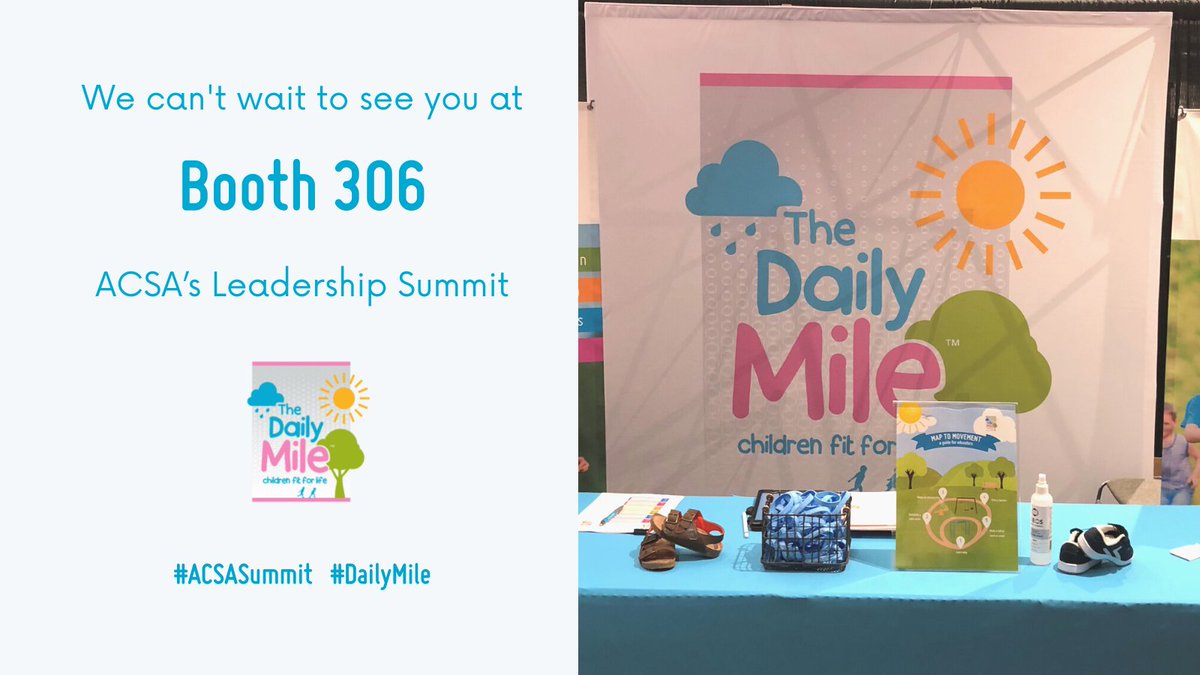 thedailymileUSA's tweet photo. Be sure to check out Booth 306 at the  #ASCASummit! 🎉 Learn about how The #DailyMile is ...

😀 Free, fun &amp; social
🏃‍♀️ For every child
🚫 Requires no equipment
⌛ Quick - only 15 minutes a day

https://t.co/OnKeHkrY5e
@ACSA_info https://t.co/82nrz2JB5n