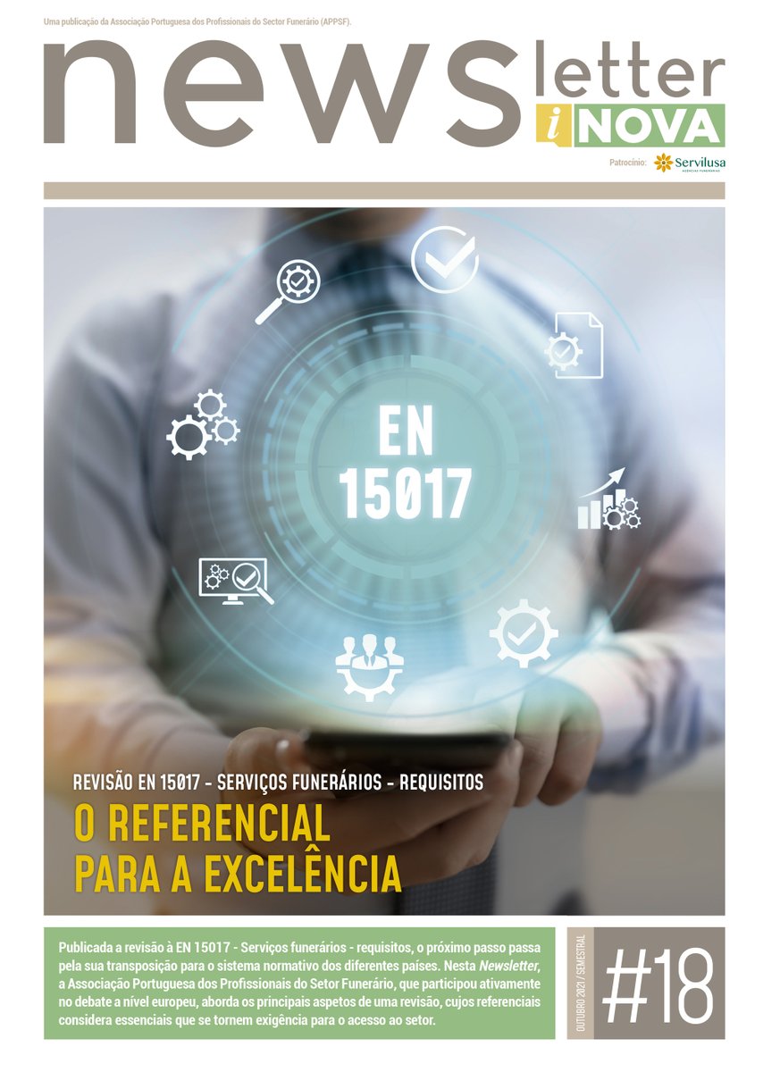 Servilusa's tweet photo. Foi lançado o número #18 da Newsletter INOVA, uma publicação semestral da #APPSF - Associação Portuguesa dos Profissionais do Sector Funerário. Nos próximos dias vamos divulgar mais sobre as temáticas exploradas nesta publicação, aqui, nas redes sociais da #Servilusa. https://t.co/J0z2mXEeyw