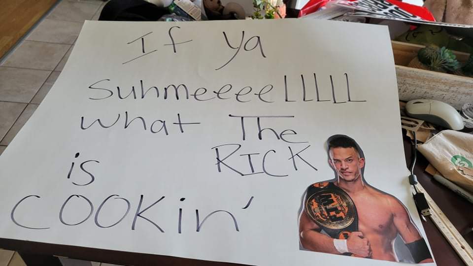 DNR_KC's tweet photo. @starkmanjones made this sign just for you at KC's dynamite!!! Where you be at ??

#TheRick #AEWDynamite https://t.co/0NTdz9dCRy