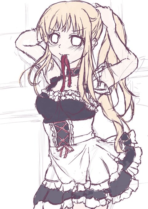 うちの子、弥生のメイド服を描いてます。今日はここまで進みました。 