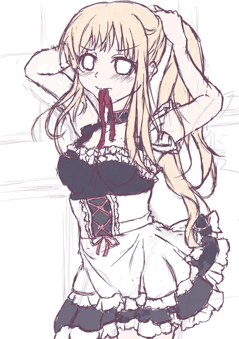 うちの子、弥生のメイド服を描いてます。今日はここまで進みました。 