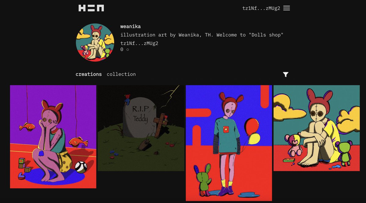 Some of them still available on HEN!

Take a look TheDolls full color version 💙💛

Start 0.44-1 tez
hicetnunc.xyz/weanika

#tezosnft #tezoscommunity #nft #hicetnunc #hicetnunc2000 #hicetnuncNFT #hen
